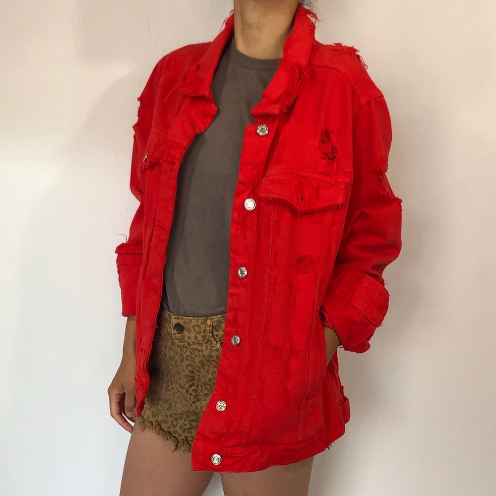 Red denim jacket